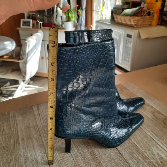 ANTONIO MELANI Miranda Croc Embossed Leather Stiletto Ankle Boot - Teal, Size 7 - Picture 12 of 16